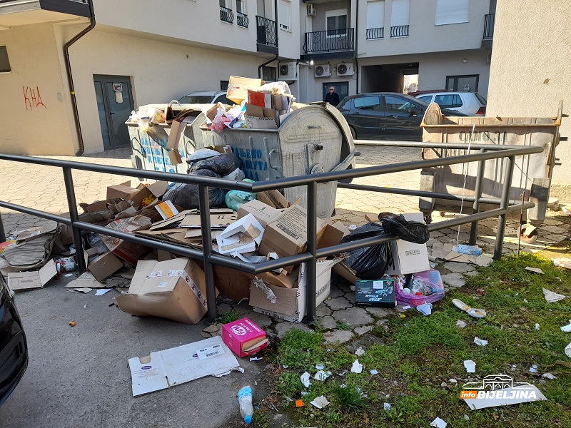Ruglo u centru Bijeljine: Kontejneri prepuni, smeće razbacano i pored njih (FOTO)