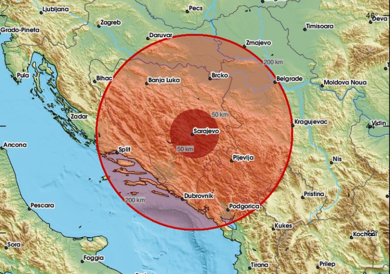 Zemljotres pogodio BiH, epicentar u okolini Sarajeva