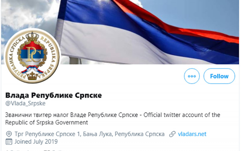 Vlada Srpske dobila nalog na Tviteru