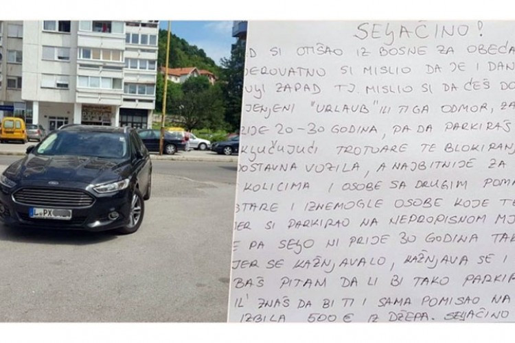 Parkirao na trotoar pa dobio pismo: “Seljačino, da li bi tako u Njemačkoj?”