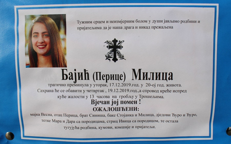 “U školi vlada neopisiva tišina”: Svirepo ubistvo Milice Bajić (20) potreslo Lijevče