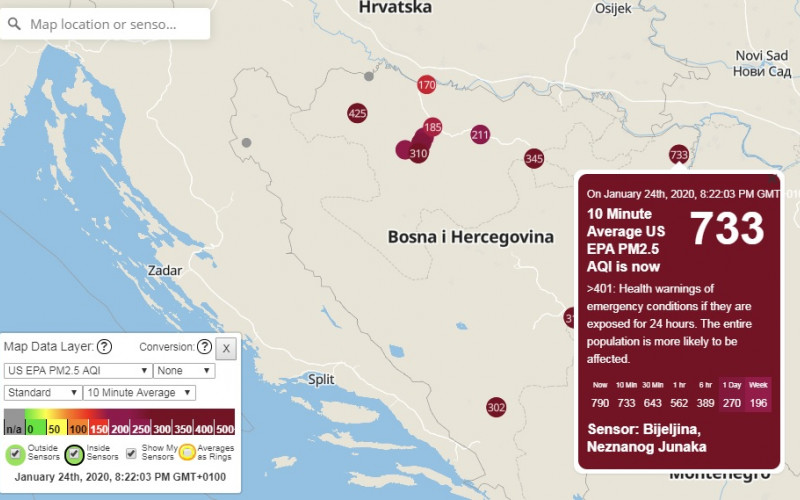 Bijeljina večeras među najzagađenijim gradovima u Evropi /FOTO/