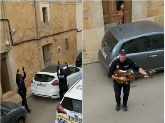 Španski policajci igrom i pjesmom zabavljali djecu u izolaciji