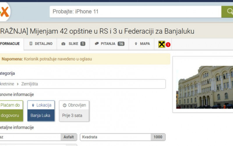 „Mijenjam 42 opštine u RS i tri u Federaciji za Banjaluku“: Urnebesan oglas na internetu