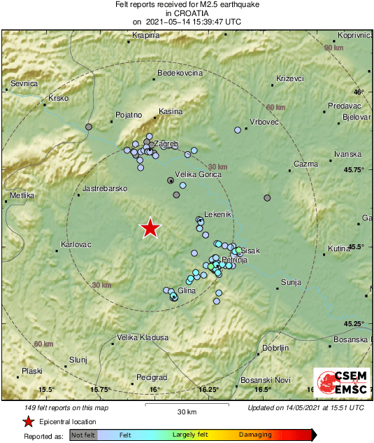 Dva potresa za sat vremena u Hrvatskoj