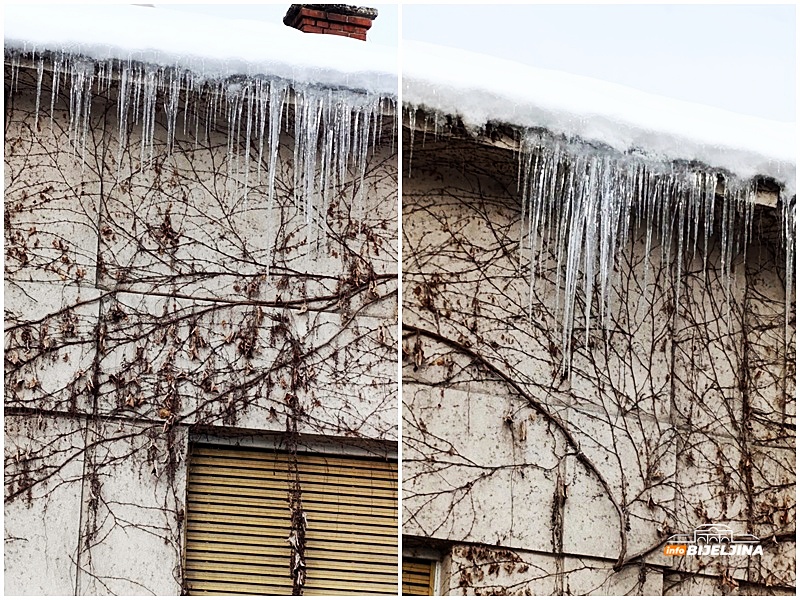 Bijeljina: Ledenice iznad trotoara opasnost za pješake (VIDEO)