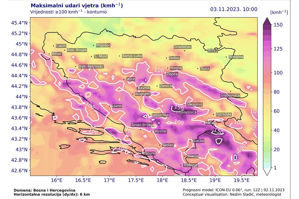 Sladić: Udari vjetra i preko 100 km/h, čuvajte se