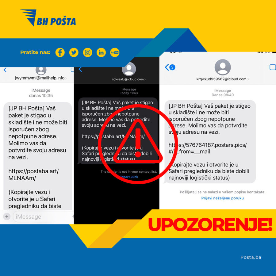 Hitno upozorenje BH Pošte: Ne nasjedajte na lažne SMS poruke