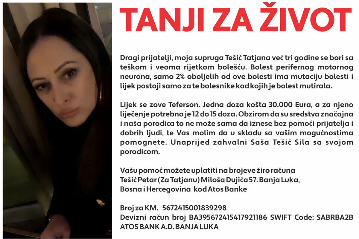 Potrebna pomoć Tatjani Tešić koja se bori sa teškom bolešću