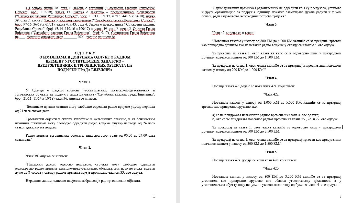 Šta donosi prijedlog odluke o zabrani rada nedjeljom u Bijeljini? (DOKUMENT)