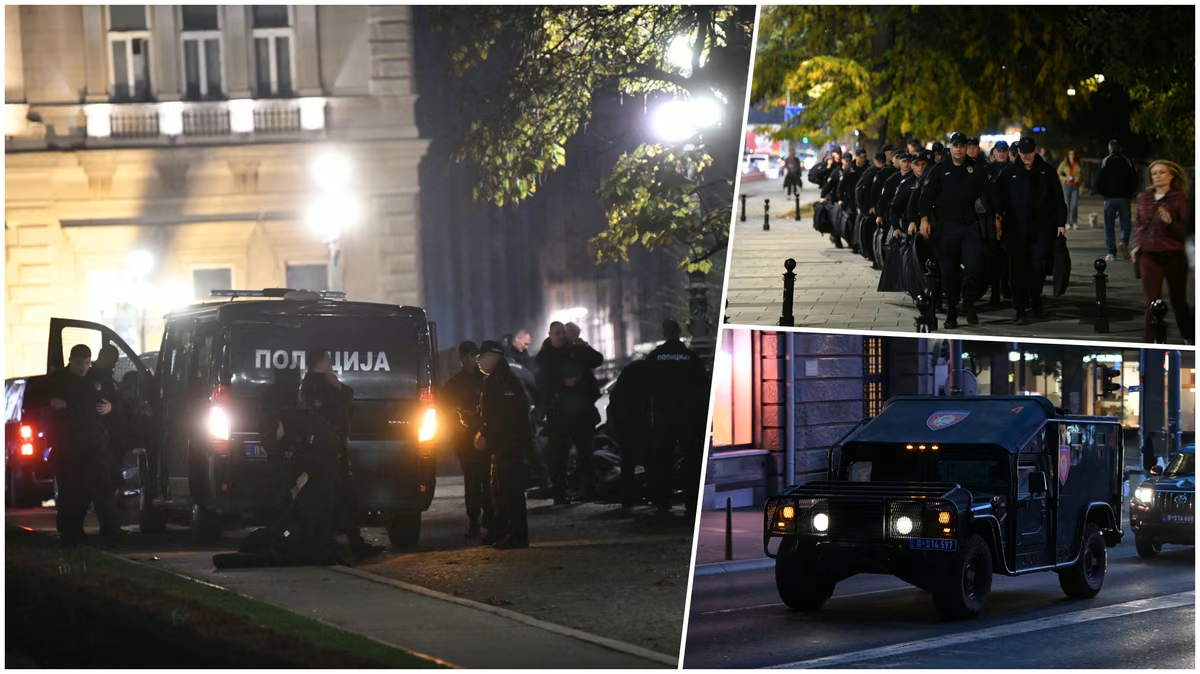 Jake policijske snage u centru Beograda, na terenu oklopna vozila