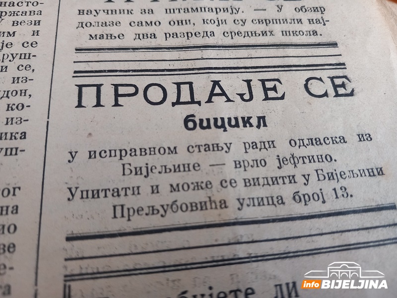 Prodaje se bicikl radi odlaska iz Bijeljine – šta piše u štampi s početka 20. vijeka...