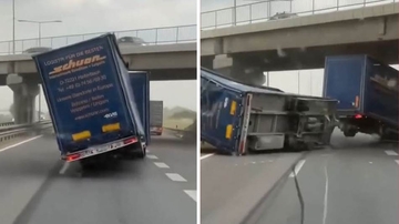 Olujni vjetar prevrnuo prikolicu kamiona u Beogradu (VIDEO)