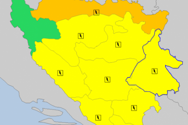 Žuti meteoalarm za veći dio BiH