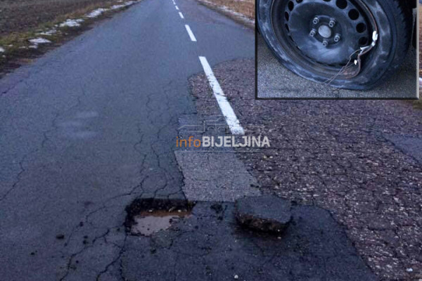 Bijeljina: Naletio na rupu i probušio gumu /FOTO/
