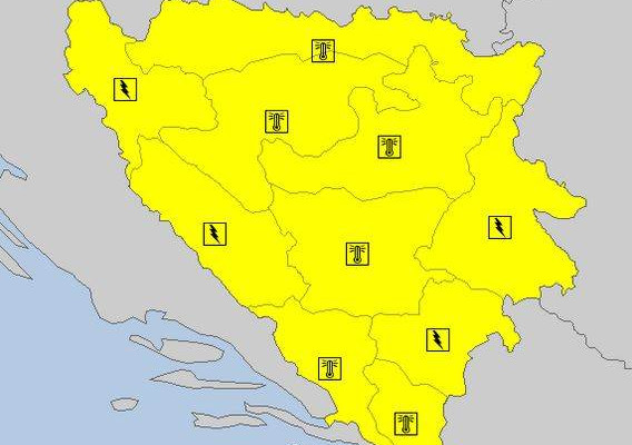 Upaljen žuti meteoalarm za područje cijele BiH