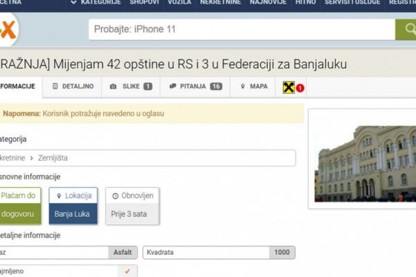 „Mijenjam 42 opštine u RS i tri u Federaciji za Banjaluku“: Urnebesan oglas na internetu