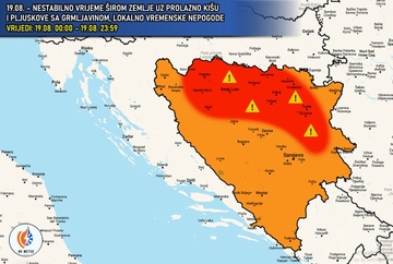 STIŽE OLUJA U BiH Danas nestabilno vrijeme, pojedini gradovi u crvenoj zoni