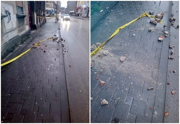 Bijeljina: Fasada se obrušila sa zgrade, trotoar ograđen trakom (FOTO)