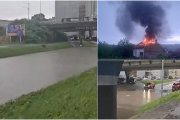 Snažno nevrijeme u Karlovcu: Grom zapalio kuću, automobili "plivaju" u vodi (VIDEO)