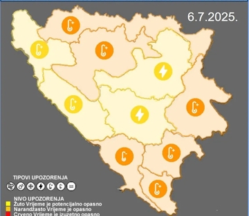 Meteoalarmi upaljeni za BiH: Danas visoke temperature, ali i pljuskovi s gradom
